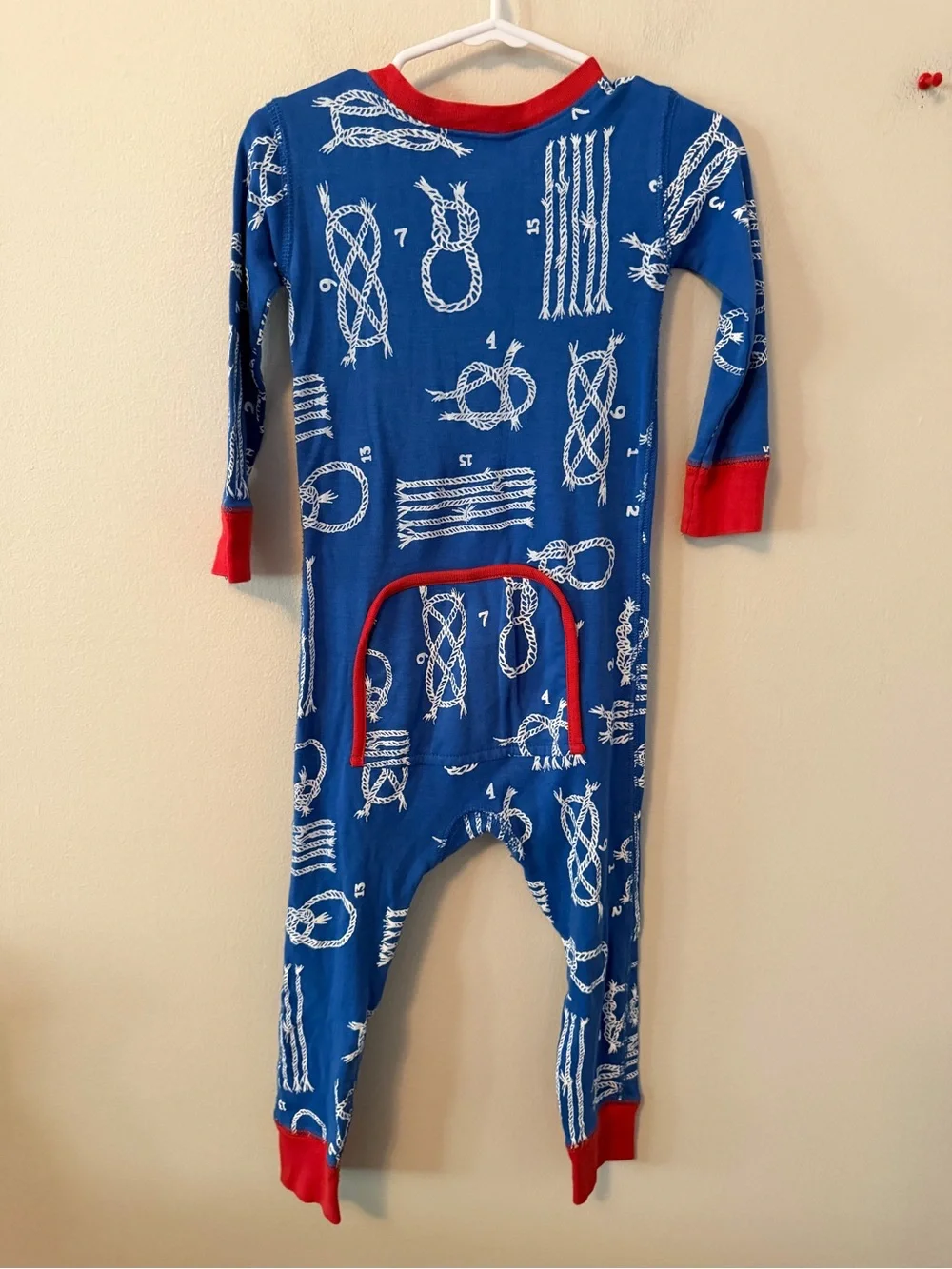 The Beaufort Bonnet Company Blue Knot-Print One-Piece Pajamas with Red Trim